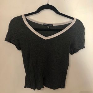 gray t-shirt with V neck